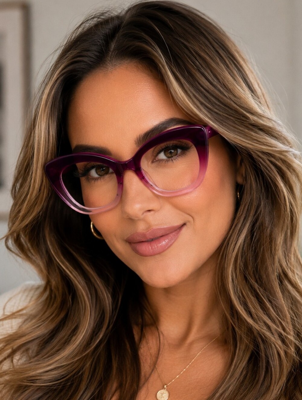 +200 Chic Gradient Purple/Pink Cateye Reading Glasses
